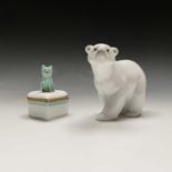 A Lladro ornament 'Attentive Polar Bear', height 9.5cm, together with a Herend porcelain heart shape