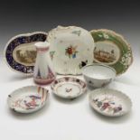 A Bloor Derby porcelain dessert dish, with floral painted decoration, 24cm, together with other