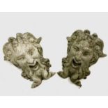 A pair of concrete Bacchus masks. Height 25cm.Condition report: One chip to the far left horn on one