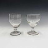 Two plain George lll glass rummers, one with a knoped stem. Tallest 14cm high.