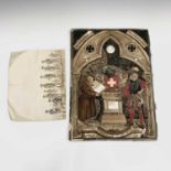 A mid 19th century Swiss 'perpetual almanach', painted in watercolour with a scene of a guard and