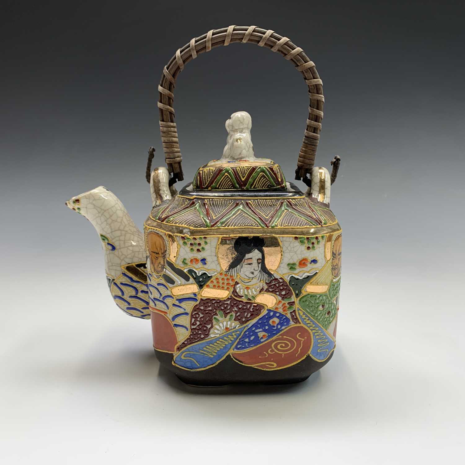 Four assorted Japanese Kutani vases, the largest 22cm, together with a Japanese teapot and a jar and - Image 17 of 19