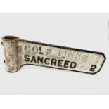 A vintage cast iron Cornish fingerpost sign 'Golf Links Sancreed', together with a folder of