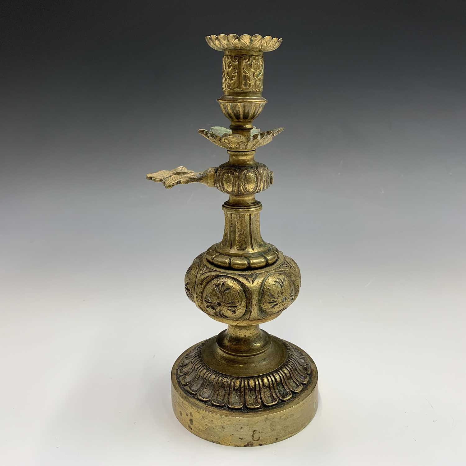 A late Victorian tall brass twist candlestick, height 52cm, together with six various brass - Image 13 of 20