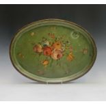 A 19th century Toleware tray hand painted with a bouquet of roses, tulips, hydrangea etc. Width