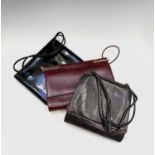 A mid century Rayne patent leather handbag, 17cm x 22cm a lizard skin handbag and one other bag in a