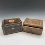 A Victorian rosewood and brass strung jewellery box, with flush handle, fitted interior and sprung
