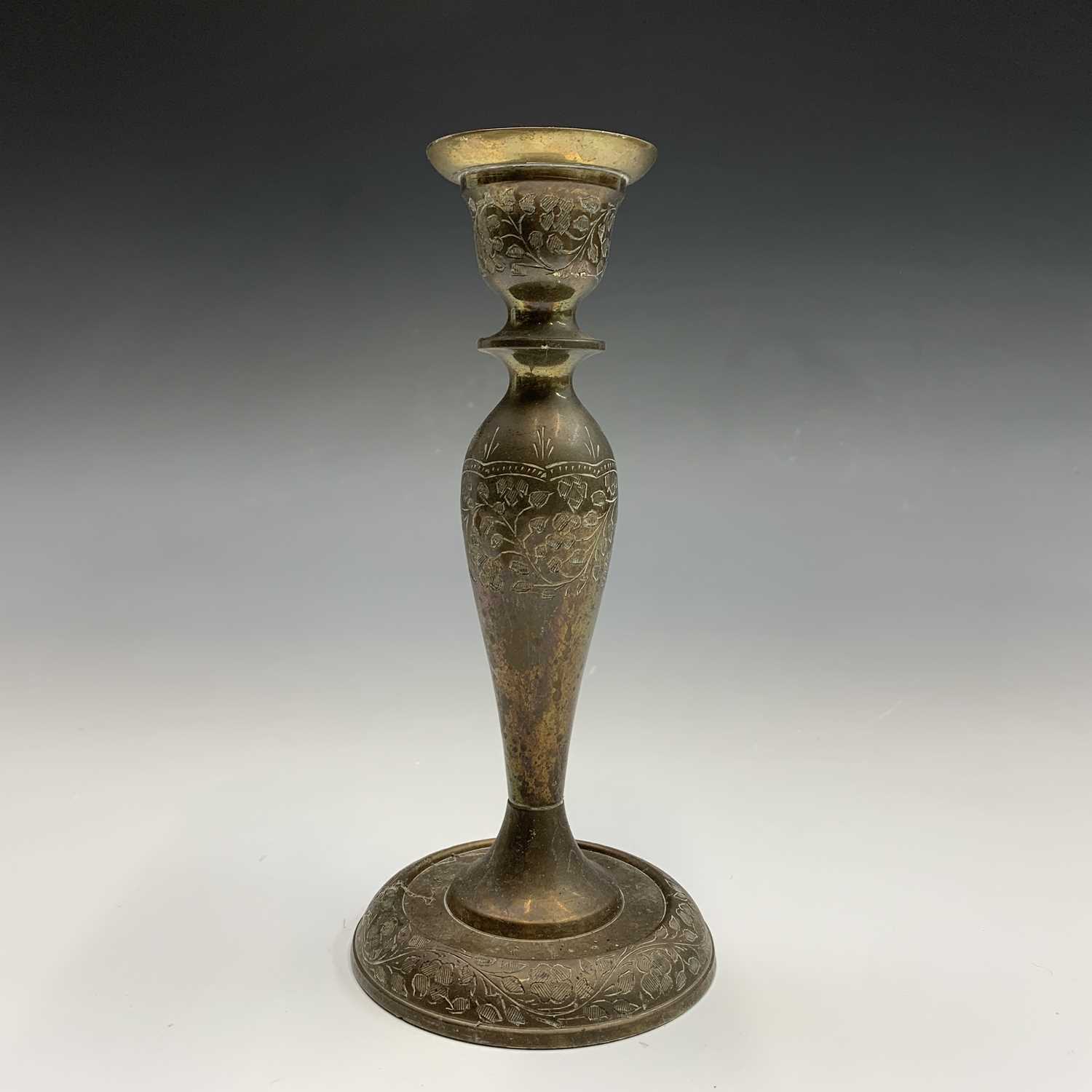 A late Victorian tall brass twist candlestick, height 52cm, together with six various brass - Image 19 of 20