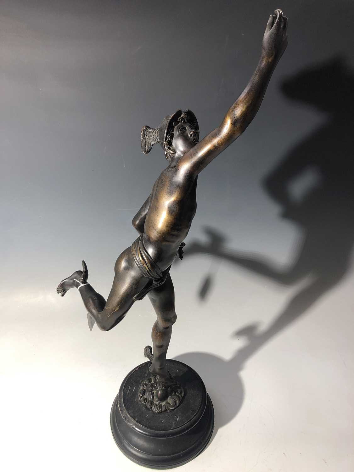 An early 20th century bronze figure of Mercury supported by a zephyr, after Gimbologna, on - Image 8 of 12