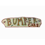 Simeon STAFFORD (b.1956) A sign written wooden sign 'BUMPER CARS'Signed 38 X 143.5cm (irregular)