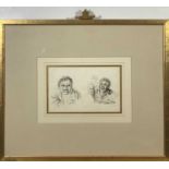 A Georgian ink drawing, figure studies 16.5 x 26cm Crowned gilt frame