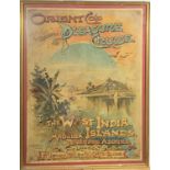 A reproduction SS Lusitania poster West India Islands and two other prints