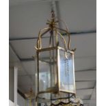 A Georgian design brass finish hall lantern of hexagonal form. Height 54cm, width 24cm.Condition