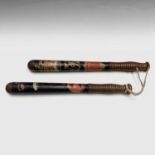 A Victorian painted truncheon, with ornate coloured and gilt decoration, inscribed 'Police', stamped