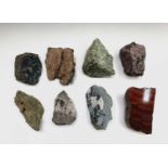 An interesting collection of eight named rock and mineral specimens, to include pure earth