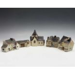 A German composition Elastolin style model of a church, height 15cm, and four similar buildings (