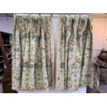 Pinch pleat interlined floral/gingham curtains 114x84cm, 10cm hem, edges sunfaded.