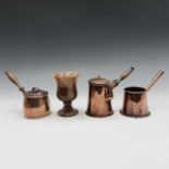 A 19th century copper chocolate pot and hinged cover, with turned wood handle, height 12cm, a