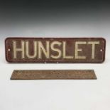 A cast aluminium nameplate, Hunslet, 16cm X 61cm, together with a cast iron Midland railway