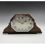 A 1930s walnut and chrome mantel timepiece, retailed by W. Austin Balsom, Reading, French