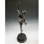 An early 20th century bronze figure of Mercury supported by a zephyr, after Gimbologna, on