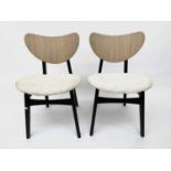 A set of six G plan black painted dining chairs, with butterfly backs. height 77cm, width 47cm.