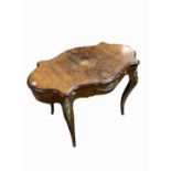 A French walnut and marquetry inlaid centre table, 19th century , the shaped figured top with a