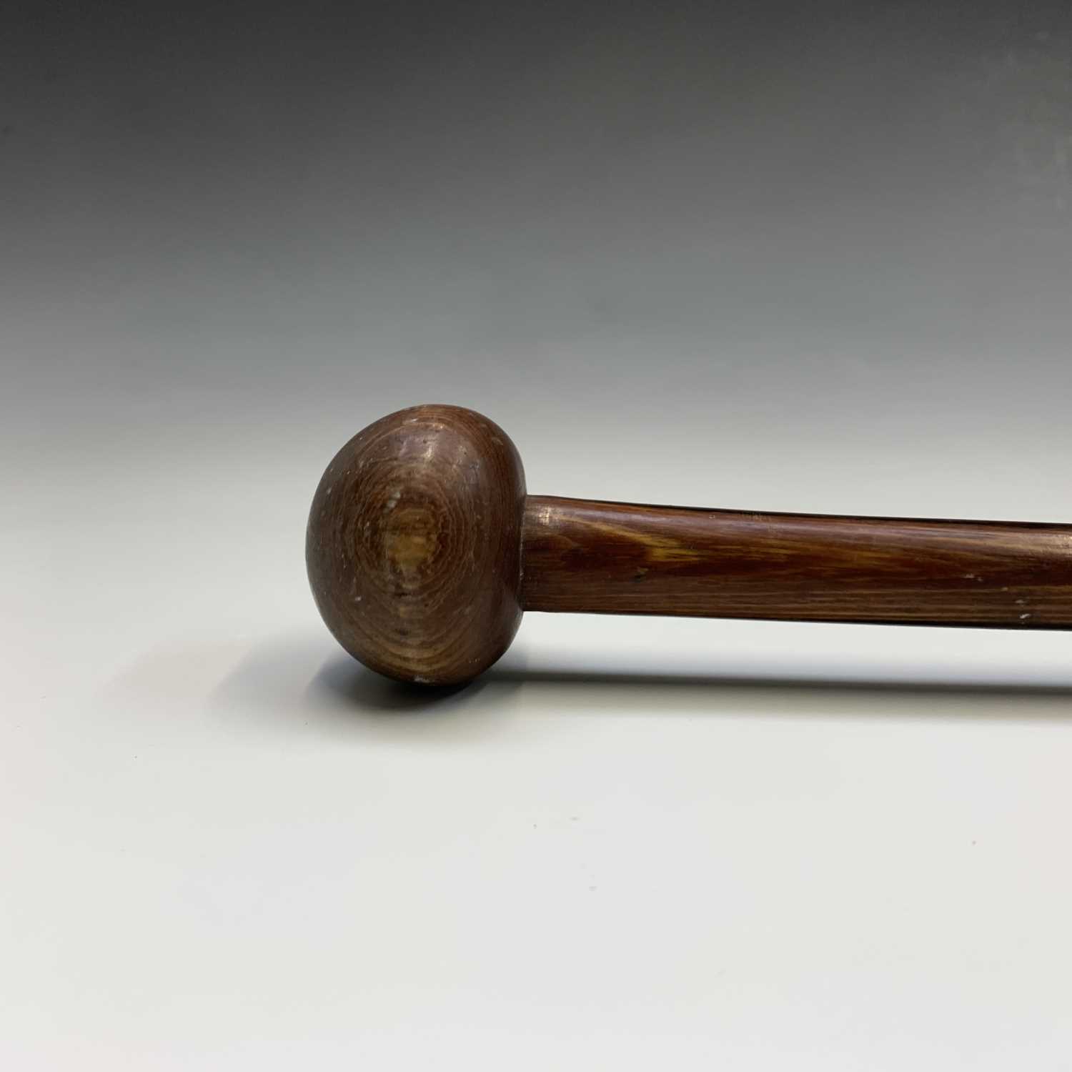 A lignum vitae cane, with turned knop, together with a further cane with carved finial, length - Image 4 of 5