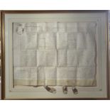 An indenture on vellum with three attached seals. 54 x 66cm Together with a Victorian moralising