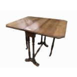 An Edwardian mahogany sutherland table, height 55cm, width 54.5cm, depth 14cm.