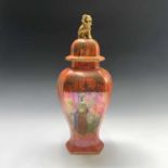 A 1920s A.G.Harley Jones Wilton Ware lustre lidded vase of hexagonal form, decorated with the '