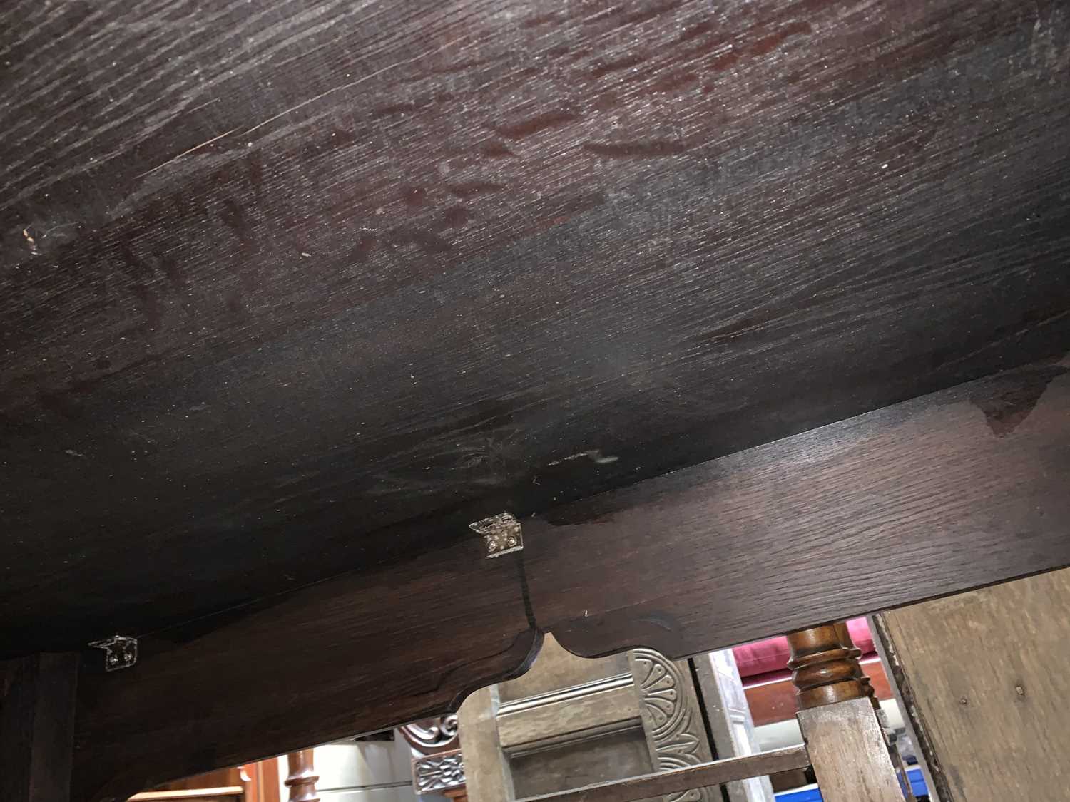 A Pugin design oak coffee table, 20th century, height 46cm, length 122cm, width 81cm.Condition - Image 3 of 4