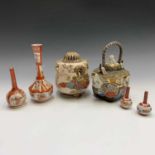 Four assorted Japanese Kutani vases, the largest 22cm, together with a Japanese teapot and a jar and