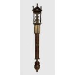 A William III style walnut mercury stick barometer, circa 1900, the brass scale bears signature H.