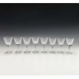 A set of eight Waterford 'Lismore' pattern wine glasses. Height 15cm.