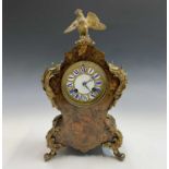A 19th century French Louis XVI style walnut and floral marquetry inlaid mantel clock with ormolu