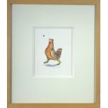 Sarah GARLAND (20th century British School)Hen and ButterflyWatercolourSigned 15 x 12cm