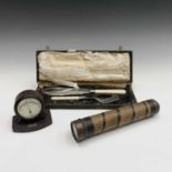 A telescope by G & C Dixey of New Bond Street, a Henley Bakelite laboratory thermometer, and cased