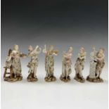 A group of six Volkstedt porcelain figures, circa 1900, emblematic of the arts. Each approx. 12cm