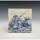 A Wedgwood blue and white transfer printed tile decorated with a pointer and grouse on a moor. 20.