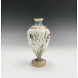 An English porcelain vase, possibly Minton, circa 1850, of baluster form, painted with butterflies