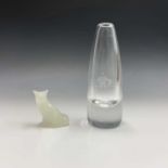 A Hadeland, Norway opaque glass figure of a fox, etched mark and label, height 7cm, together with