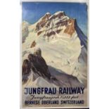 Original Swiss travel poster for the Jungfrau Railway, one of the highest railways in Europe.