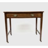 A mahogany serpentine side table, early 20th century, with a single frieze drawer on square tapering