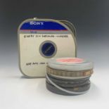 Five assorted film reels, including BBC centurion tank etc and a Sony master tape (6).