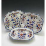 A pair of Spode ironstone Japan pattern meat plates. Width 43cm, and one other smaller (3).