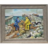 HUMMEL (20th Century) Fishermen in the Harbour Oil on board Signed 23 x 29.5cmCondition report: