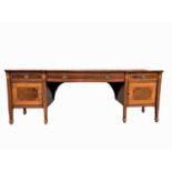 A George III mahogany and satinwood crossbanded sideboard, in Sheraton style, height 87cm, width