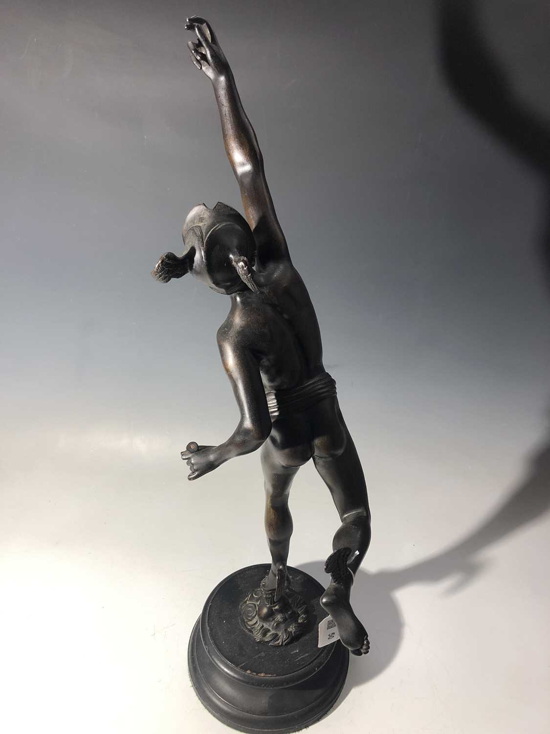 An early 20th century bronze figure of Mercury supported by a zephyr, after Gimbologna, on - Image 10 of 12