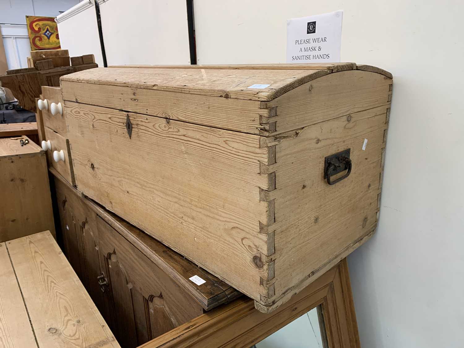 A Victorian pine domed top trunk, height 48cm, width 97.5cm. - Image 2 of 2